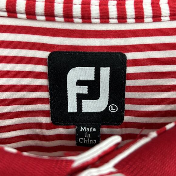 FJ FootJoy Performance Stripe Golf Polo - Red/White - Large - Picture 3 of 6